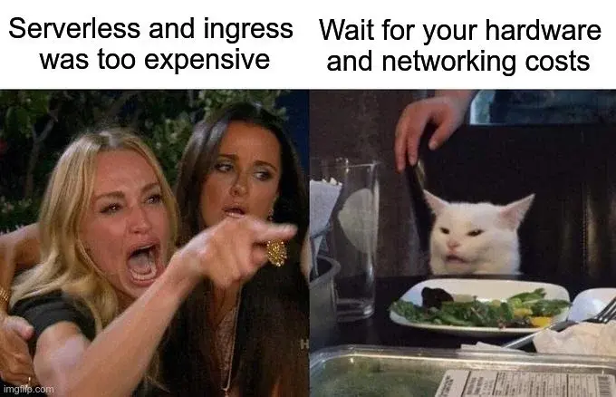 Woman yelling at a cat meme about infrastructure costs you cannot see